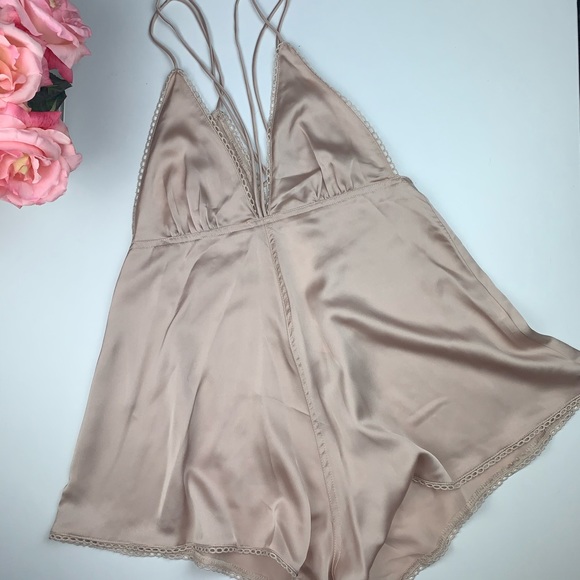 solaris style Other - Solaris Style Taupe Satin Teddy Lingerie Romper